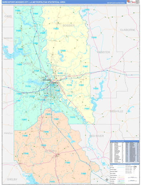 Shreveport-Bossier City Metro Area Wall Map